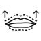 Change shape lips black line icon. Cosmetology. Lip augmentation with hyaluronic acid. Isolated vector element. Outline pictogram