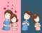 Changing couple relationship cartoon illustration