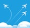 Changing direction concept. Airplane flying in different direction. New trend, unique idea and innovation way business