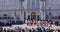 Changing the guard at Buckingham Palace, London. Parade of guards of the Queen marching in uniform