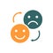 Changing positive and negative emoji colored icon. Exchange of emotions symbol