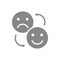 Changing positive and negative emoji gray icon. Exchange of emotions symbol