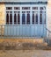 Changing rooms with blue wooden door shutters and wooden balustrades at historical traditional Turkish bathhouse, Cairo, Egypt