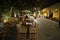 Chania, Crete, 01 October 2018 Tourists of various nationalities relax in bars and restaurants in the narrow streets of the city