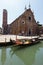 Channel with gondolas, Basilica of Santa Maria Gloriosa dei Frari on background