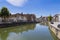 The channel, street and houses from Bruges city