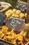 Chantarellus cibaris mushroom at market in Spain.