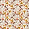 Chanterelle, Boletus or Porcini and Aspen Mushroom Seamless Endless Pattern. Autumn or Fall Harvest Collection. Realistic Hand Dra