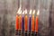 Chanukah candles all in a row. Bright, shiny the Jewish holiday.