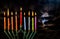 Chanukah Jewish holiday background with full moon in the evening Judaism Hanukah menorah candelabra burning candles