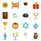 Chanukah jewish holiday icons set, flat style