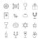 Chanukah jewish holiday icons set, outline style