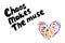 Chaos makes the muse hand drawn  illustration with lettering colorful heart background