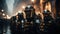 Chaos World: Riot Police Lined Up on the Streets with Volumetric Light and Fog AI Generated