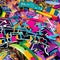 A chaotic blend of graffiti tags, abstract shapes, and vibrant splatters, representing urban creativity3, Generative AI