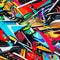 A chaotic blend of graffiti tags, abstract shapes, and vibrant splatters, representing urban creativity4, Generative AI