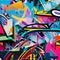 A chaotic blend of graffiti tags, abstract shapes, and vibrant splatters, representing the urban energy and creative expression5