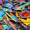 A chaotic blend of graffiti tags, abstract shapes, and vibrant splatters, symbolizing urban creativity and expression1, Generati