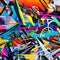 A chaotic blend of graffiti tags, abstract shapes, and vibrant splatters, symbolizing the urban landscape and the energy of stre