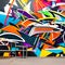 A chaotic blend of graffiti tags, abstract shapes, and vibrant splatters, symbolizing the urban landscape and the energy of stre