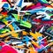 A chaotic blend of graffiti tags, abstract shapes, and vibrant splatters, symbolizing the urban landscape and the energy of stre