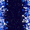 Chaotic blue square confetti sparkles flying on dark blue. Luxurious holiday vector sequins background. blue foil confetti party