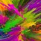 A chaotic burst of splattered paint in vibrant shades of pink, green, and yellow5, Generative AI