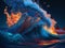 Chaotic waves and tsunami water fires. AI art