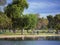 Chaparral Park in Scottsdale, Arizona with people on the other side of a fresh lake on a sunny day