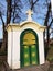 chapel from the Baroque period folkly conceived green and yellow elements in white plaster