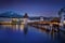 Chapel Bridge Kapellbrucke and Luzern Skyline at night - Lucerne, Switzerland