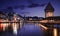 Chapel Bridge and Water Tower in Lucerne at night