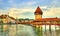 Chapel Bridge and Water Tower in Luzern, Switzerland