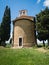 Chapel of Capella di Vitaleta in the Tuscan landscape of the Val d`Orcia