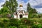 Chapel of the Descent of the Holy Spirit in the monastery of Boris and Gleb on a sunny, warm summer day. Dmitrov, Moscow Region,