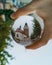 Chapel with entrance gate to city in crystal glassy lensball