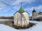 Chapel of John the Baptist on the bank of the river Sheksna near the Resurrection Goritsky monastery of the Vologda region in wint