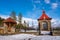 Chapel in the mountains for occasional worship with benches in winter beautiful suns day, czech beskydy , polomy