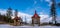 Chapel in the mountains for occasional worship with benches in winter beautiful suns day, czech beskydy , polomy