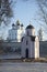 The chapel of St. Olga on the background of the Trinity Cathedral. Pskov