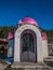 Chapel or tabernacle with pink purple dome. Saint Peter and Pavel.