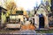 The chapels in the Montmartre cemetery in Paris in the autumn