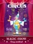Chapiteau circus poster. cartoon clown on stage