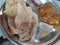 Chappati bhaji sabji paneer sabji steel plate Indian food breakfast lunch yummy tastey
