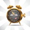 Character alarm clock gold on isolated background. Vector image. Cartoon