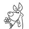 Character animal dog surprise flower gift illustration cartoon contour coloring