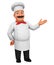 Character cartoon chef points hand at empty space. 3d rendering. Illustration for advertising