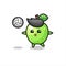 Character cartoon of green apple is playing volleyball