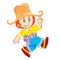 Character of a cheerful cowboy in a big hat and with a holster, cartoon illustration, isolated object on white, vector