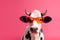 character cow portrait face colourful funny animal sunglasses head cute. Generative AI.